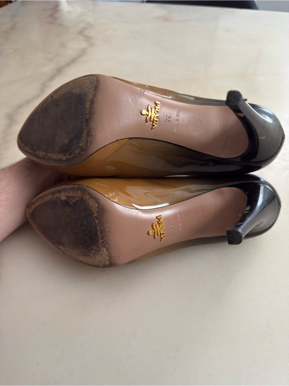 PRADA Milano Ombre Nude Tan Brown Gradient Patent Leather High Heels EU 38 - Picture 13 of 14